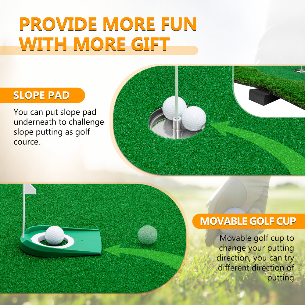 10x5 FT Golf Putting Green, Golf Training Mat with High-quality Turf, 3 Holes, 3 Flags and Cups for Indoor Outdoor