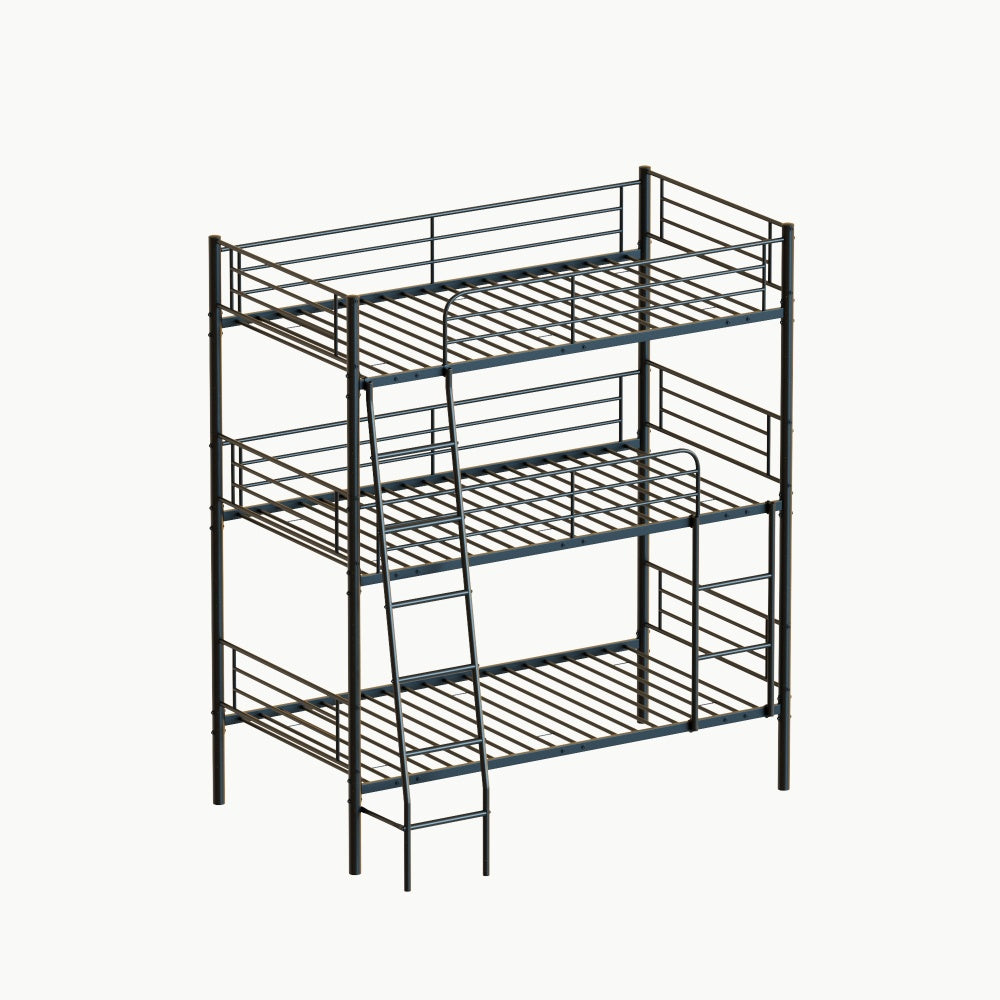Bedroom dormitory twin size black metal triple bunk bed can be disassembled into three beds