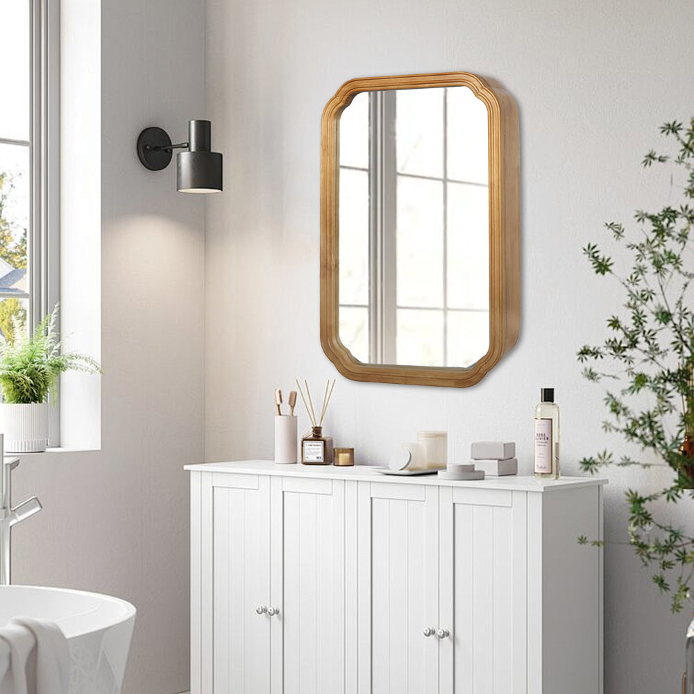 29.72*19.69 inches Functional Mirror with Cabinet, Wood Framed Bathroom Wall Cabinet with Mirror and Adjustable Shelves, Wall Mounted Mirror with Storage for Bathroom