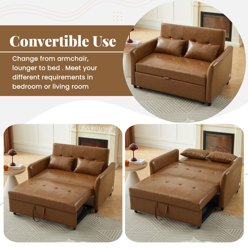 Orisfur. 51.57" Convertible Sleeper Bed, Adjustable Oversized Armchair  with Three USB Ports for Small Space(Old SKU:WF283379AAD), Brown