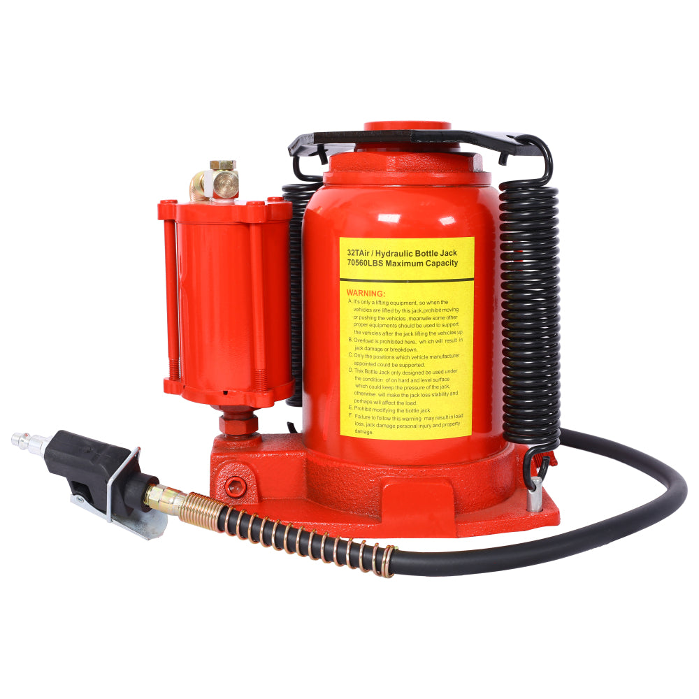 Air Hydraulic Bottle Jack, 32 Ton/70550 LBS All Welded Bottle Jack, 10-16.3 inch Lifting Range, Manual Handle and Air Pump, for Car, Pickup, Truck, RV, Auto Repair, Industrial Engineering ,Yellow
