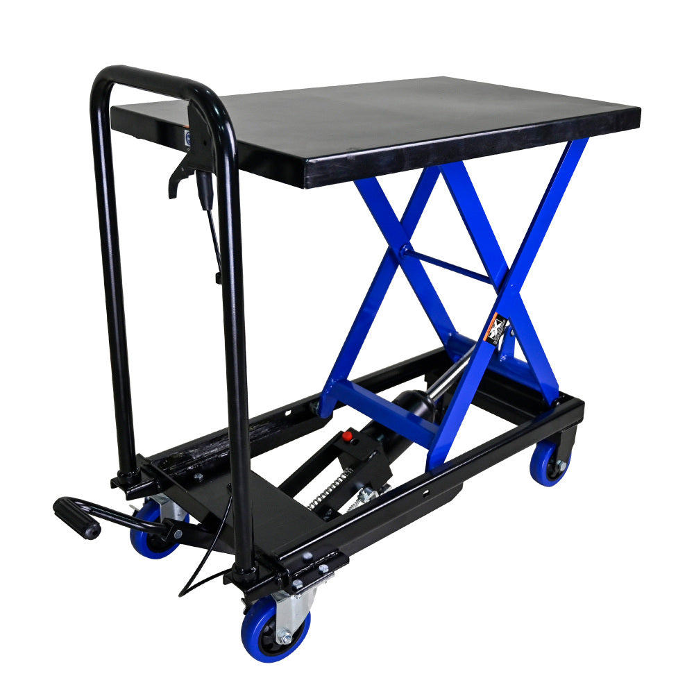 Hydraulic Lift Trolley, 500 LBS Capacity, with 4 Wheels, for Material Handling and Transportation, BLACK+BLUE