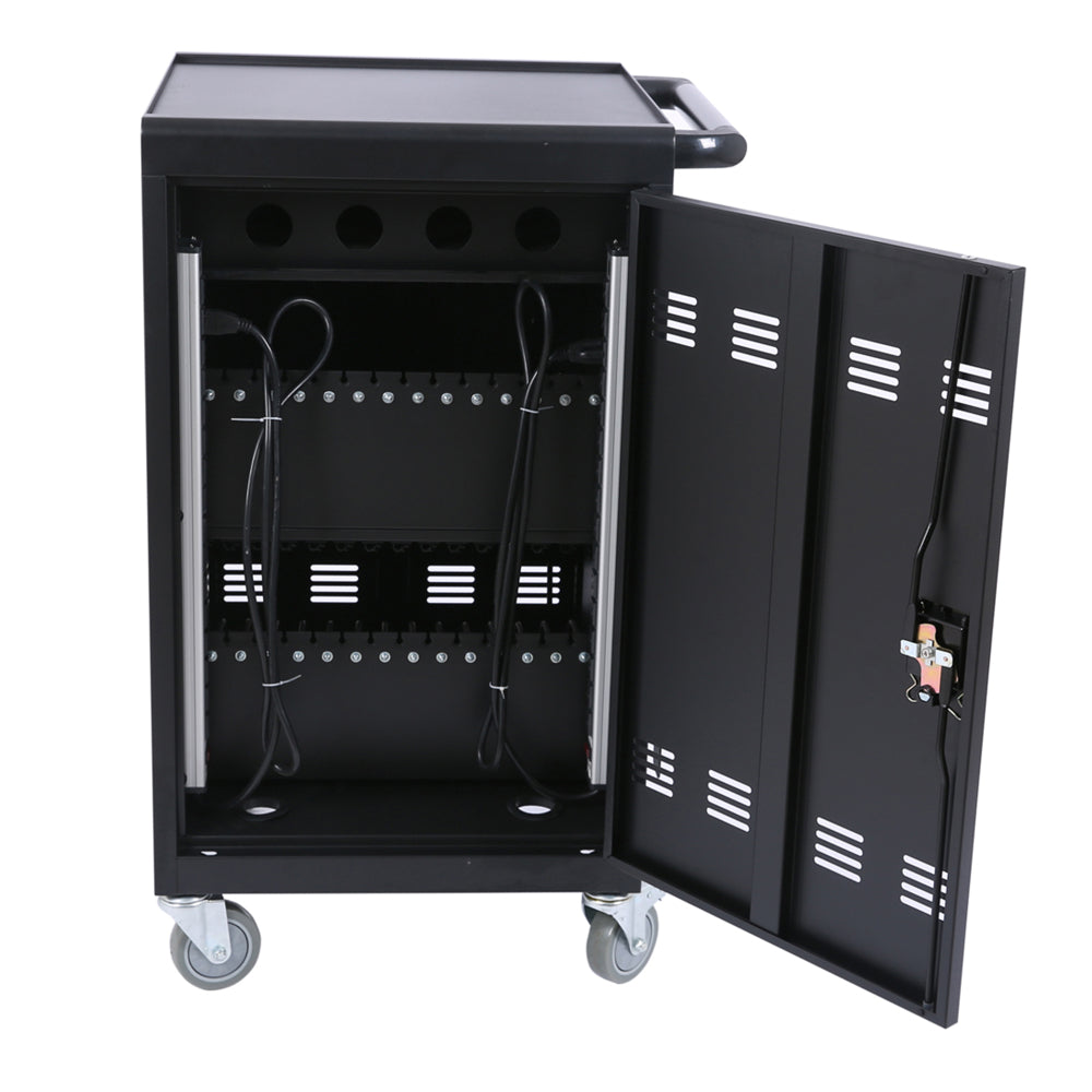 30+2Bay Mobile School Charging Cart Station for Chromebook, Tablet and Laptop Computer with Power Strip Included, Assembly Required-BLACK