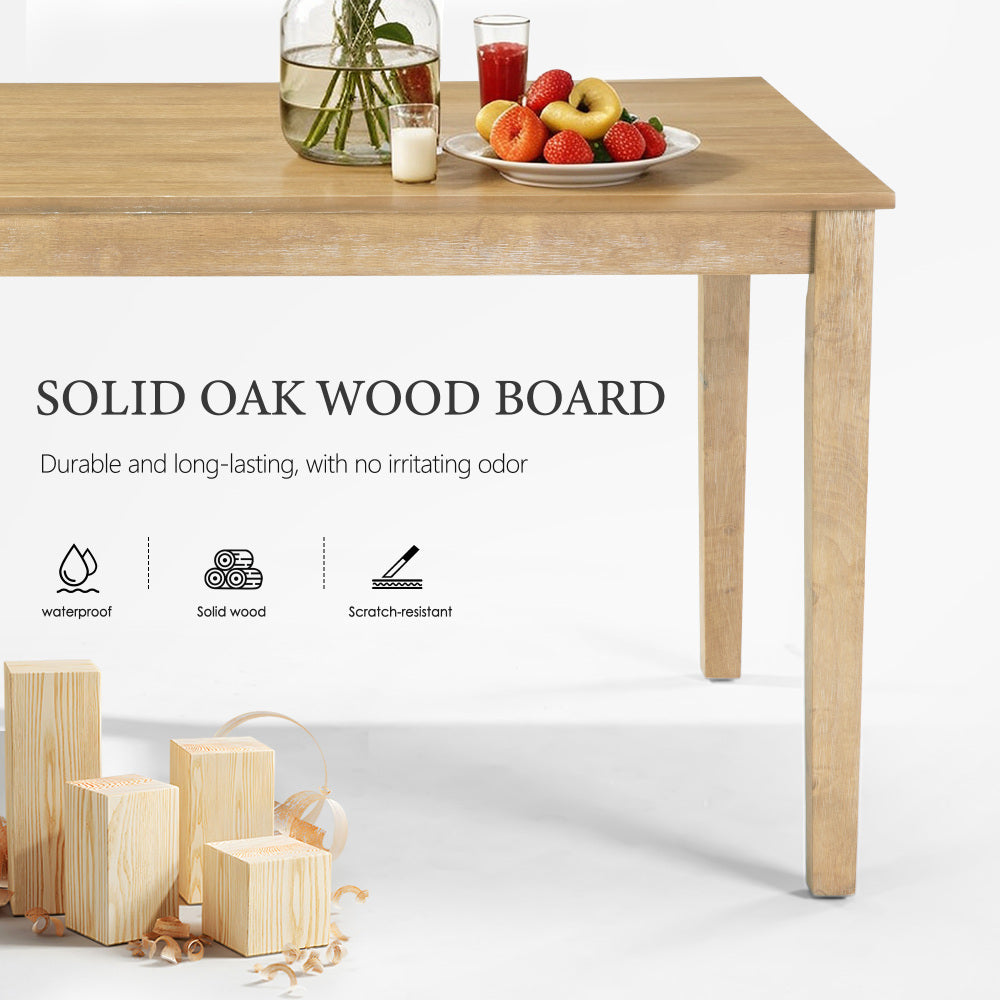 Farmhouse Style Solid Wood Dining Table, 60 Inch Length, Rubberwood Legs with Adjustable Glides, MDF + Rubberwood Veneer Top, Perfect for Dining Room, Kitchen, Living Room, Sturdy and Durable.