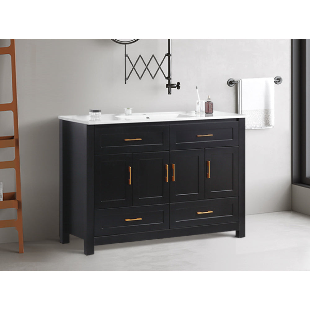 48" Black Bathroom Vanity with Ceramic Sink Combo, Abundant Storage Cabinet -4 Soft close doors and 4 drawers
