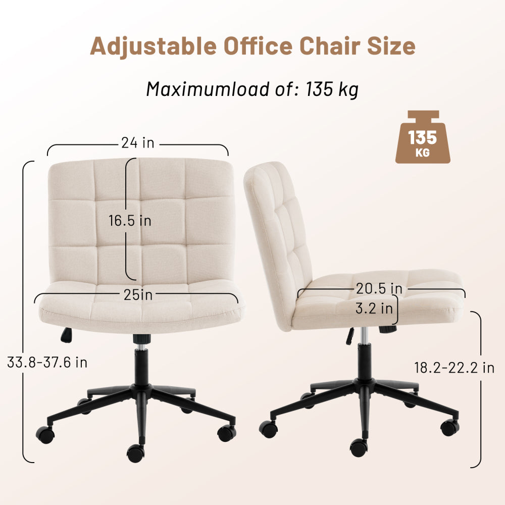 Homw Office Desk Chair with Wheels, Armless Desk Chair with Lumbar Support, Adjustable Height 360° Rolling Swivel Computer Chairs for Home Office Study Room, Linen, Beige