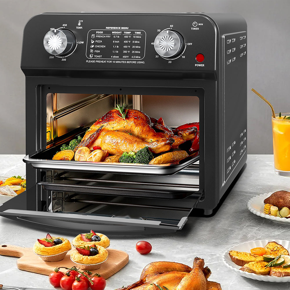 12.5 Quart 7-in-1 Convection Toaster Oven, 1500W, 5 Pre-set Menus, Roast, Bake, Grill, Broil, Toast, Dehydrate, Defrost, Stainless Steel, Black