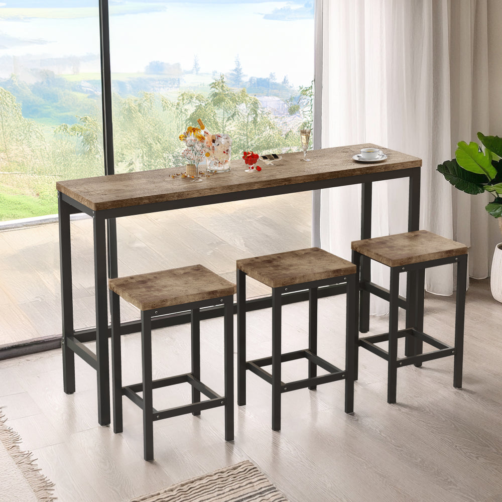 Long Dining Table Set with 3 Stools, Easy Assembly, Natural (Same SKU:W75753848)