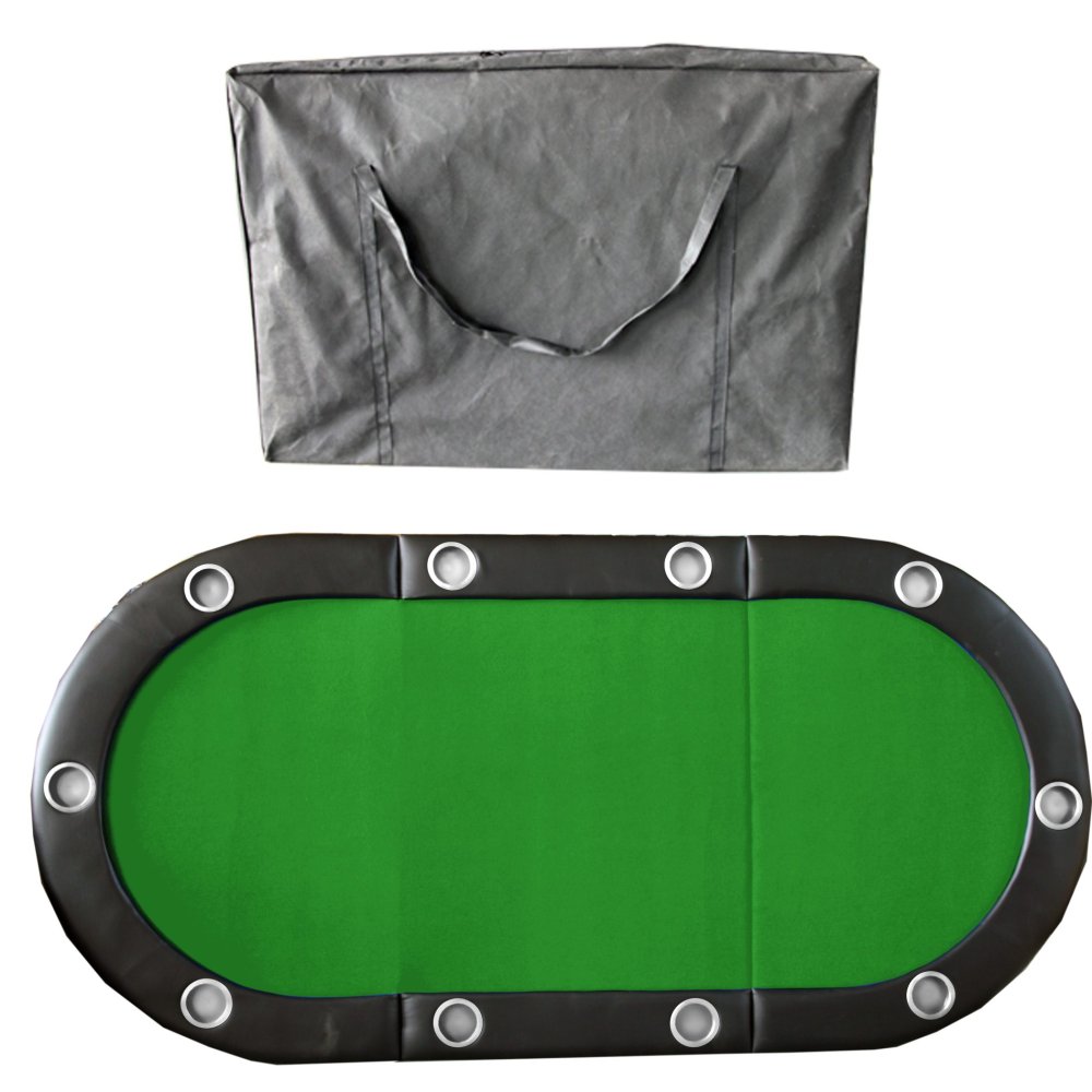 Folding Poker Table Top for 10 Players Tri-Fold Texas Holdem Blackjack Casino Game Tabletop Green