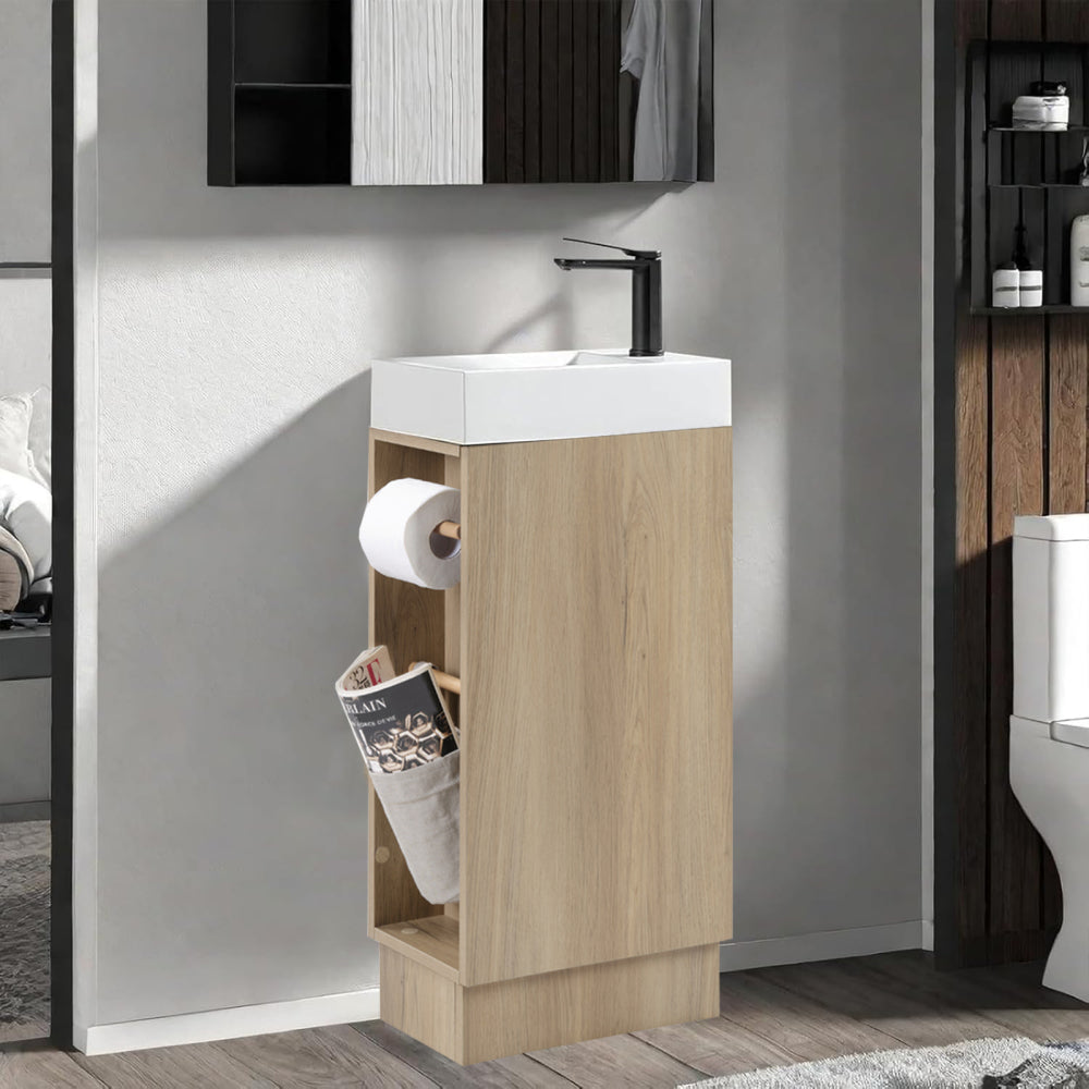 16 inch Bathroom Vanity Sink Combo for Small Bathroom - Natural Ash