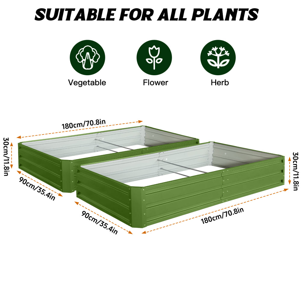 6 x 3 x 1 ft (2 pack) Metal Garden Bed,Outdoor Planter Box Metal Patio Kit Planting Bed for Vegetables Flowers Herb,Green