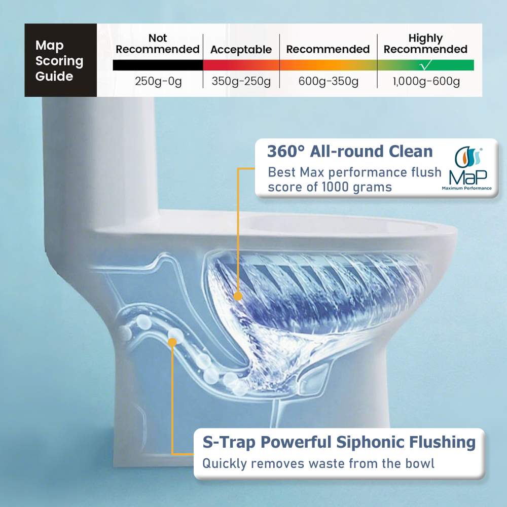 1.28 GPF One Piece Toilet Single Flush , Water-Saving Elongated Comfort Height Floor Mounted, Soft Closing Seat, 1000 Gram Map Flushing Score Toilet, Gloss White 23T03-GW