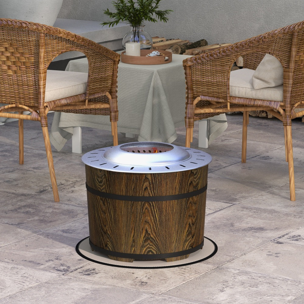 Outsunny Smokeless Fire Pit with Fireproof Mat, 20" Barrel Style Portable Wood Burning Firepit, Magnesium Oxide Low Smoke Camping Bonfire Stove for Backyard, Patio, Picnic, Brown