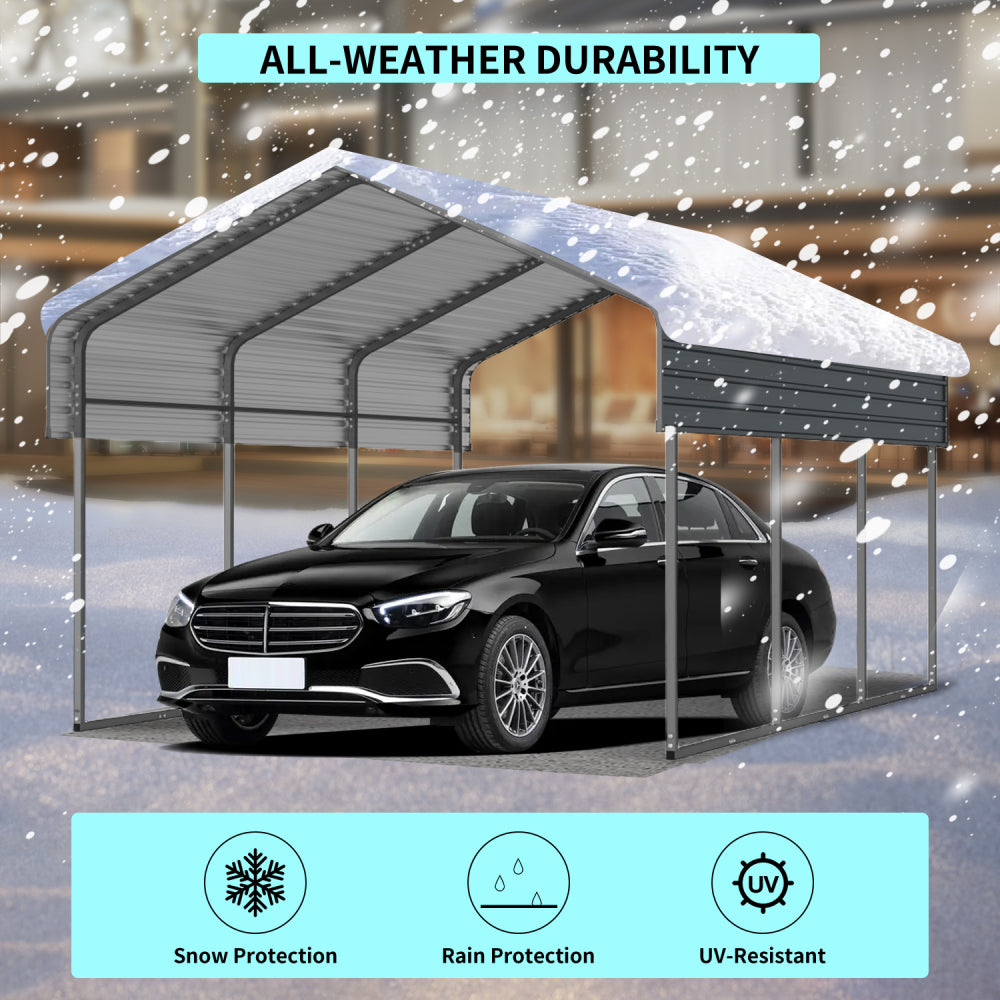 10x15 FT Metal Carport with Enhanced Base and Galvanized Steel Roof, Heavy Duty Outdoor Garage Car Shelter for Car, Boats and Truck