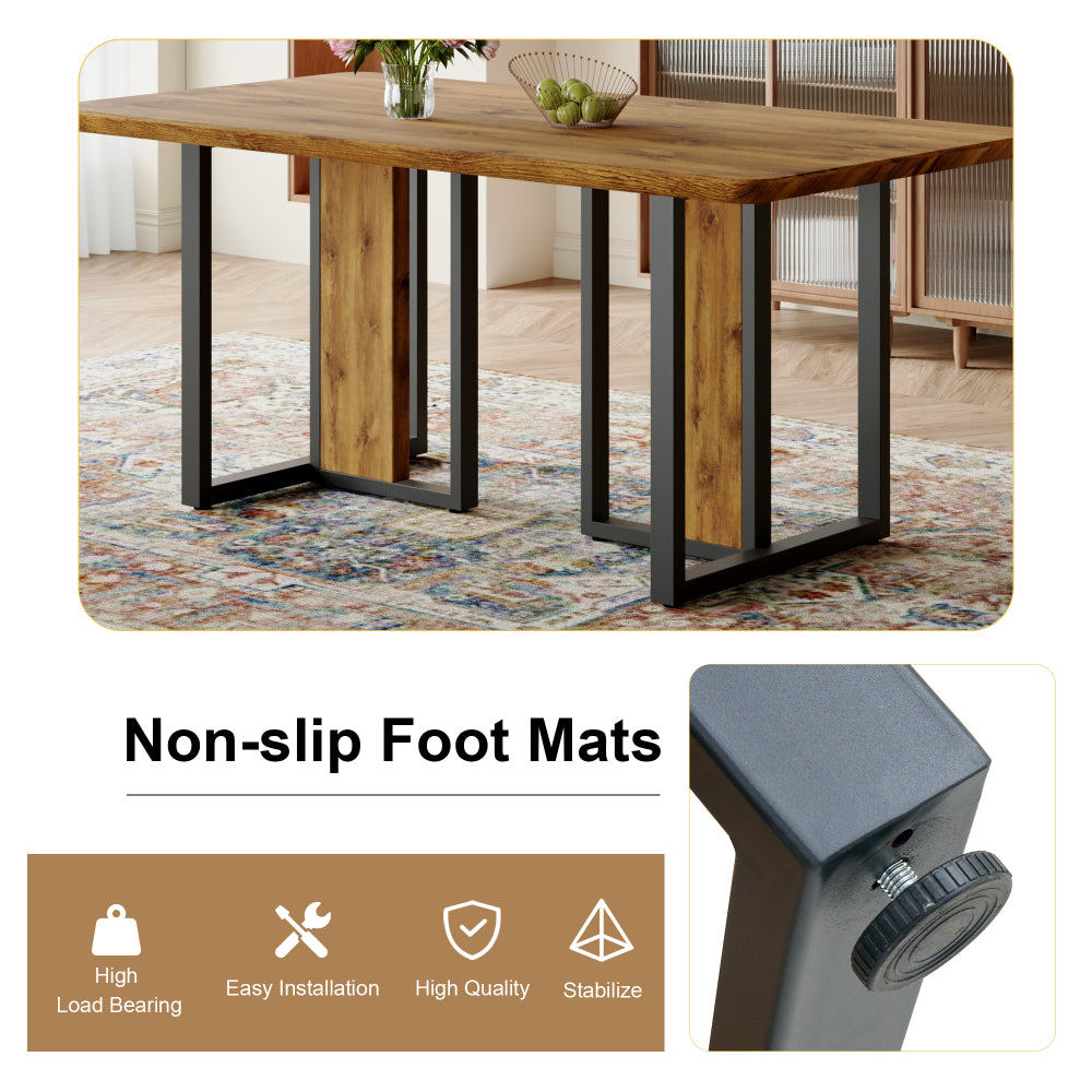 Table and chair set.67"x36" Wood-Textured MDF Dining Table Set with 4 Brown Fabric Chairs.MDF sticker,Wood colored texture sticker,Black C-tube dining chair legs,Suitable for kitchen,Dining room,etc.