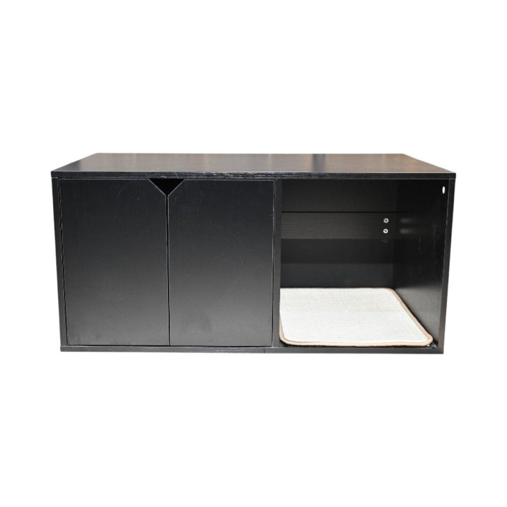 35.83" Cat Litter Box Enclosure Hidden Furniture (Scratch Pad Included), Modern Black Cat House with Corrugated Cardboard Scratching Pad - 35.83" x 20.47" x 17.05", 52 lbs