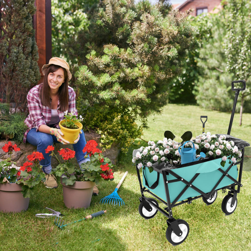 Minimeetall Multi-use Bag,Collapsible Foldable Wagon Cart Beach Wagon Heavy Duty Utility Cart Utility Wagon Grocery Cart for for Camping 3pcs plastic Liner bag /Cover , green