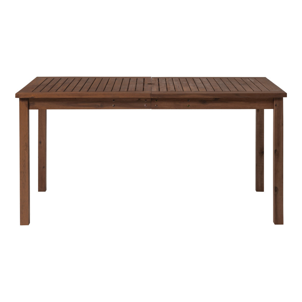 Contemporary Slat-Top Acacia Wood Outdoor Dining Table - Dark Brown