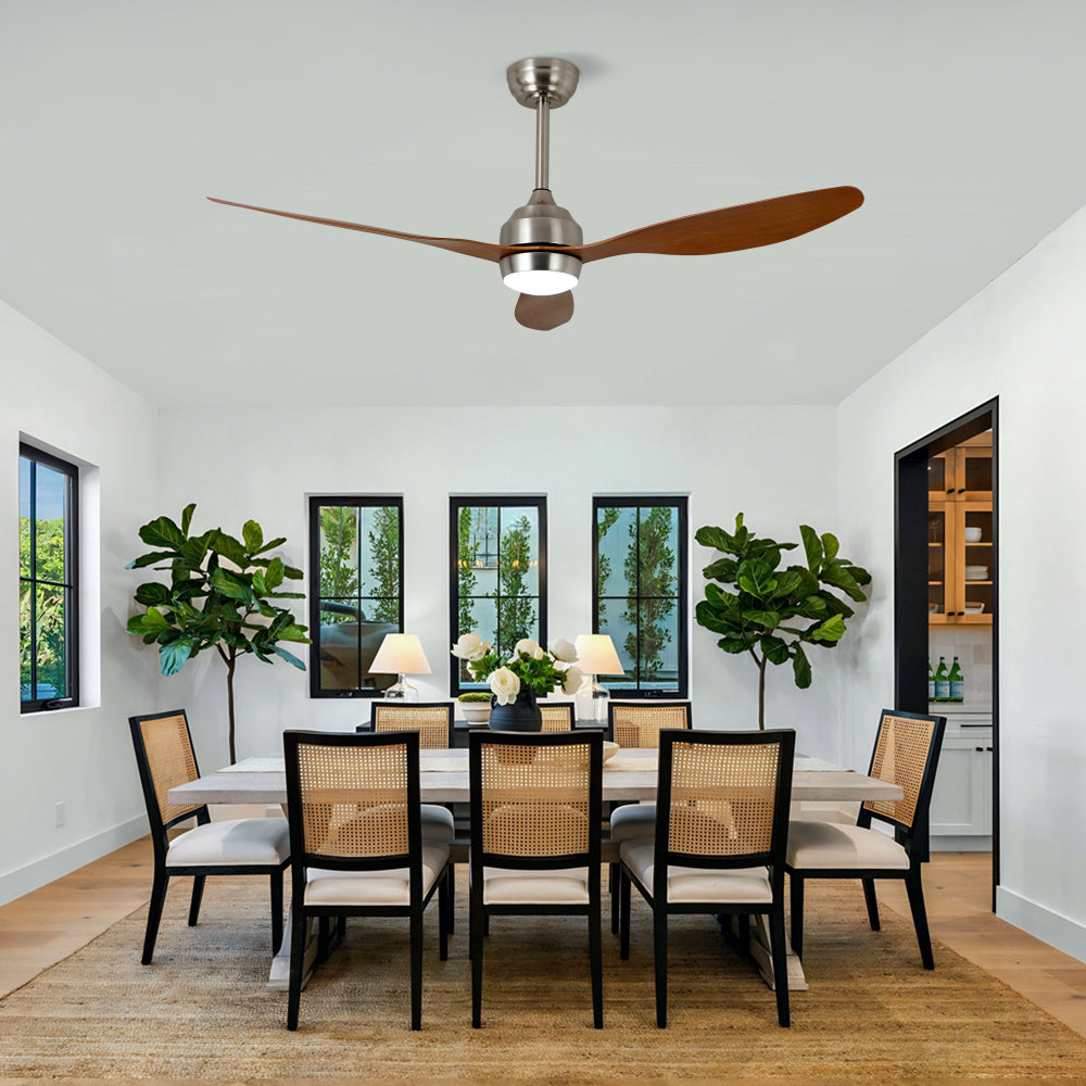 52" Ceiling Fan with Lights Quiet DC Motor 3 ABS Blade Ceiling Fans 6 Speed Levels,Reversible Ceiling Fan, for Patio Living Room, Bedroom, Office,Indoor.(Stain nickel + Walnut )