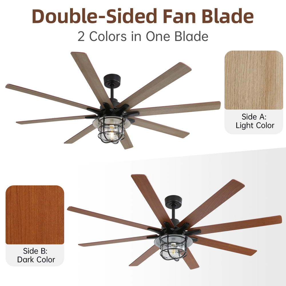 (Same as W882P212626) Modern 66 Inch Ceiling Fan With 6 Speed Wind 8 Blades Remote Control Reversible DC Motor With Light