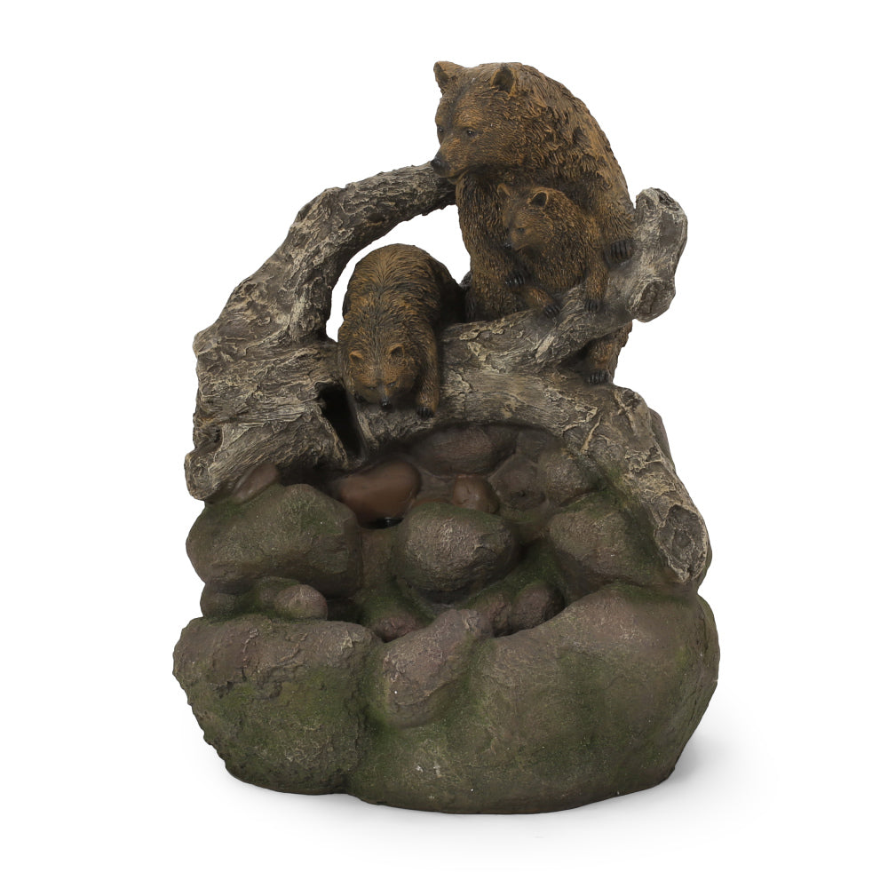 24.75" High CALLAN FOUNTAIN Weather Resistant Floor Fountain with Light, Light Brown + Moss