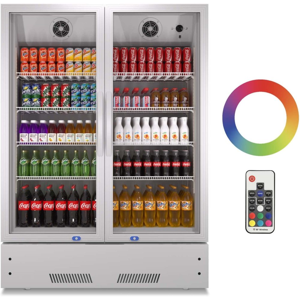 Commercial Display Refrigerator, Upright Swing Glass Door Merchandiser Fridge with LED Lightning, Reach-in Beverage Cooler for Shop Restaurant, ETL Approved, 17.1 Cu. Ft, Silver