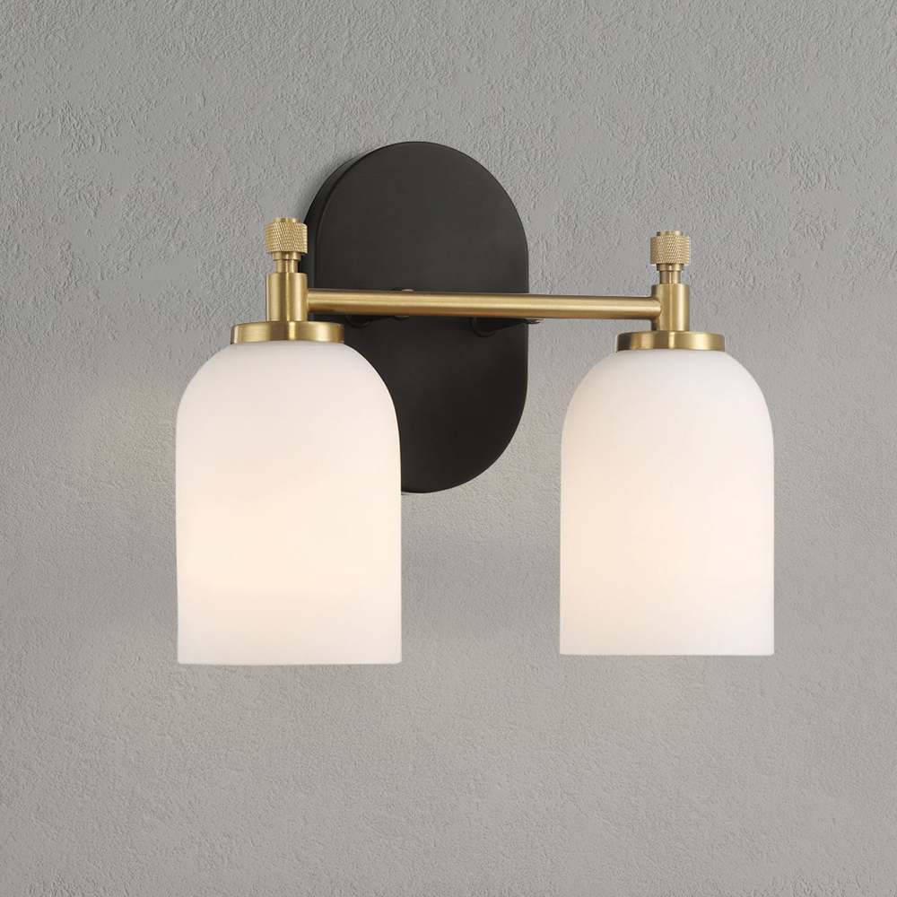 Vortex Traditional Style Two Lights Vanity Over Bathroom Mirror Wall Sconce with White Frosted Glass 12.25"W × 10.125"H × 5.5"E