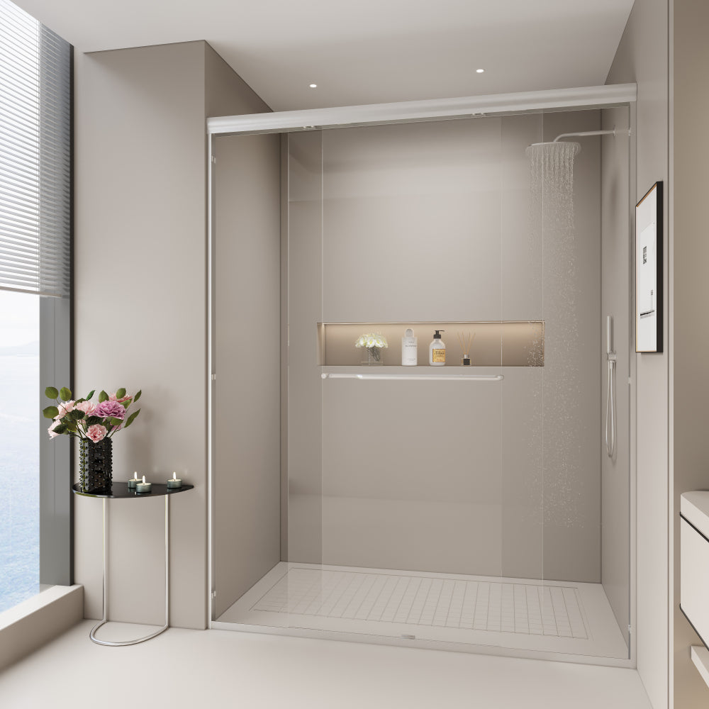 56-60 in. W x 72 in. H Double Sliding Shower Door, Semi-frameless Bypass Bathroom Sliding Door with 1/4" (6mm) Tempered Glass for Walk-in Shower, Brushed Nickel 24D03-60BNX