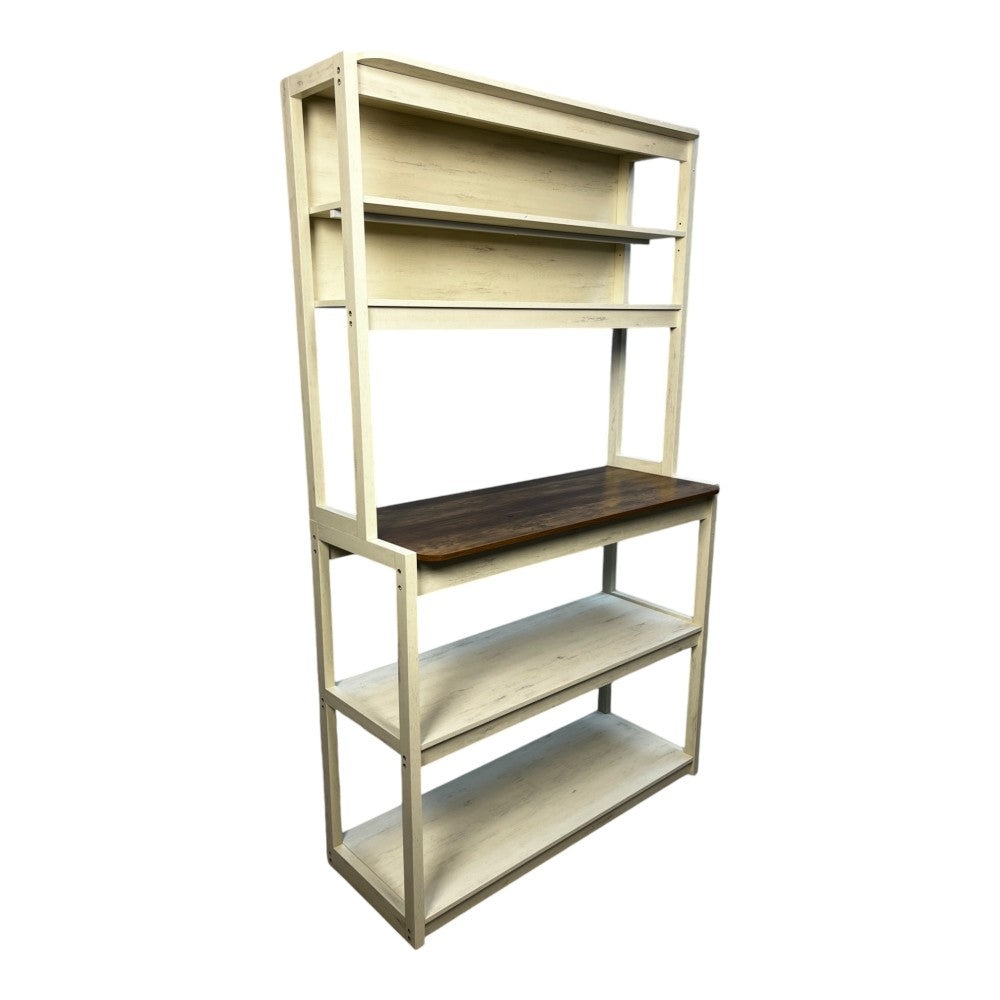 39.37" White and Rustic Brown color 5-Tier Bakers Rack for Kitchen with Storage, Coffee Bar, Kitchen Shelves,  Microwave Stand