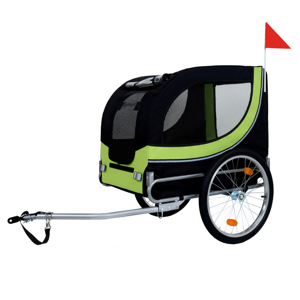 Large Folding Bike Trailer for Dogs – 66LB Capacity All-Terrain Pet Carrier, Durable Steel Frame for Cycling, Jogging, Camping & Outdoor Adventures, Black- Green
