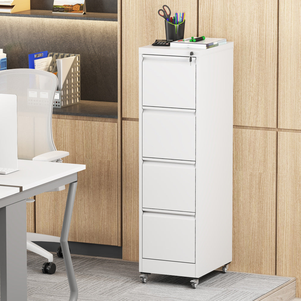3 Drawer Metal Vertical File Cabinet with Lock and Card Slot Office Home Vertical File Cabinet for A4 Legal/Letter Size Narrow File Cabinet Locked,Assembly Required (Black)