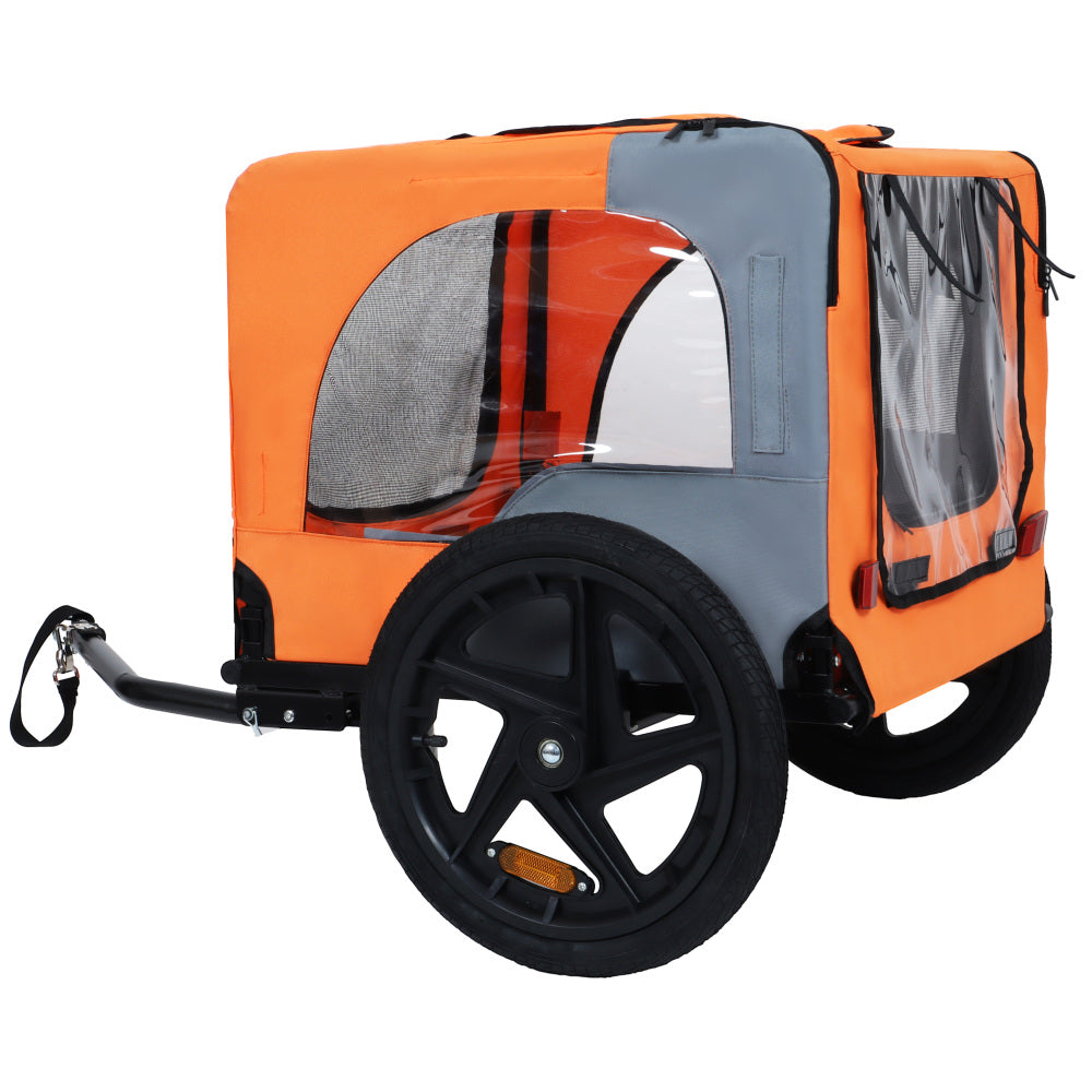 Outdoor Heavy Duty Collapsible Pet Bike Trailer with 16-Inch All-Terrain Wheels & Universal Hitch – Foldable Dog/Cargo Carrier Cart for Bicycles, orange