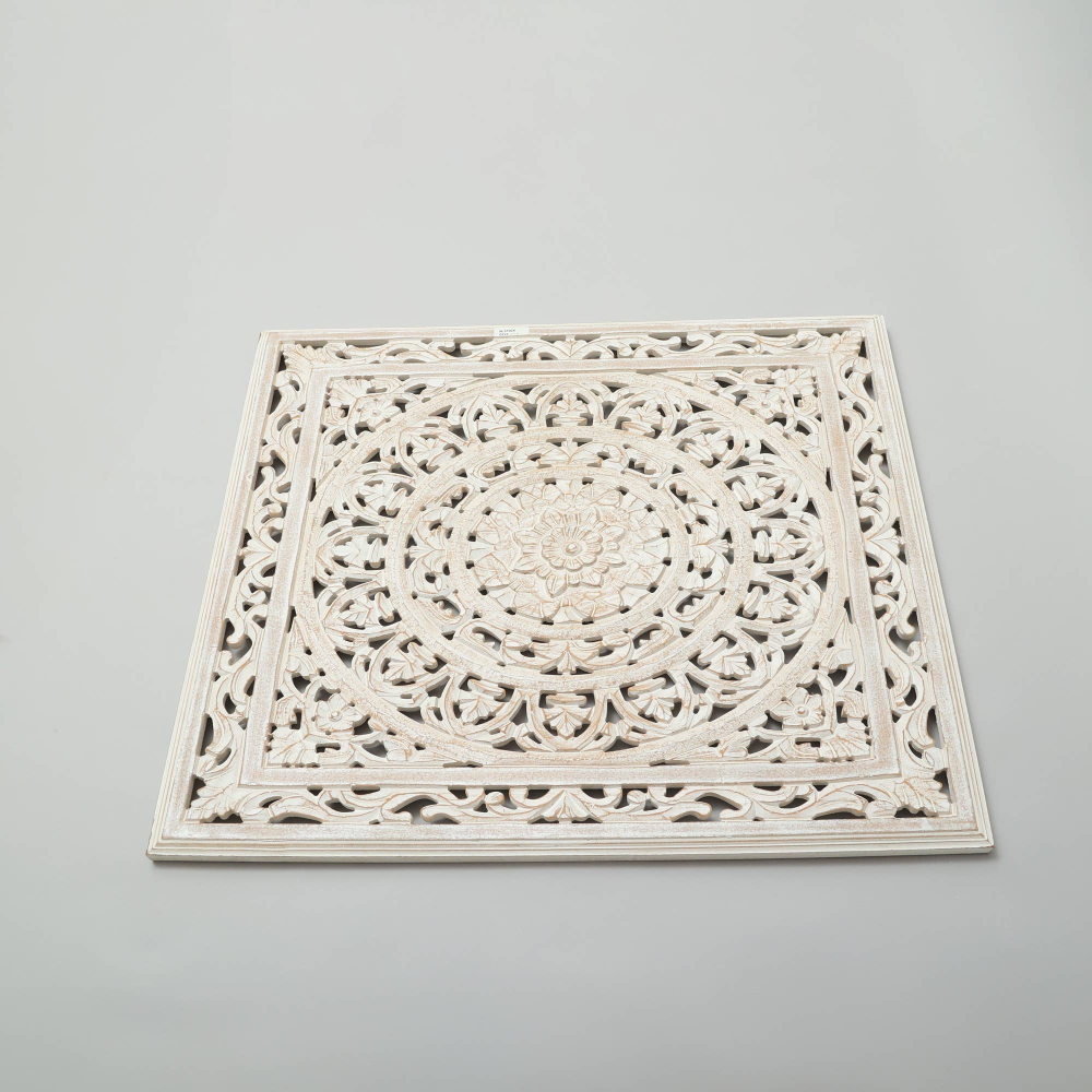 White Square Shape Handcrafted Wooden Wall Decor – 36"x36" Elegant Home Accent
