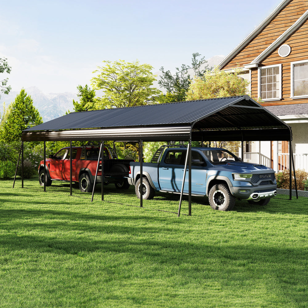 Campcraft 13 x 26.5 ft carport, 0.25mm thick, with protective film to prevent scratching, 2 pairs of adhesive gloves, 3 hooks, 12 expansion screws, 6 fixed iron pieces