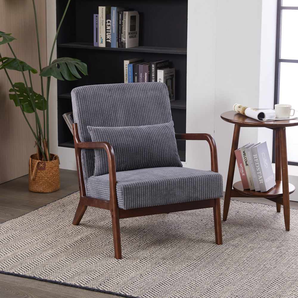 Mid-Century Modern Accent Chair, Arm Chair Living Room Chairs with Pillow Upholstered Reading Chair with Solid Wood Frame & Living Room Bedroom Balcony (beige)