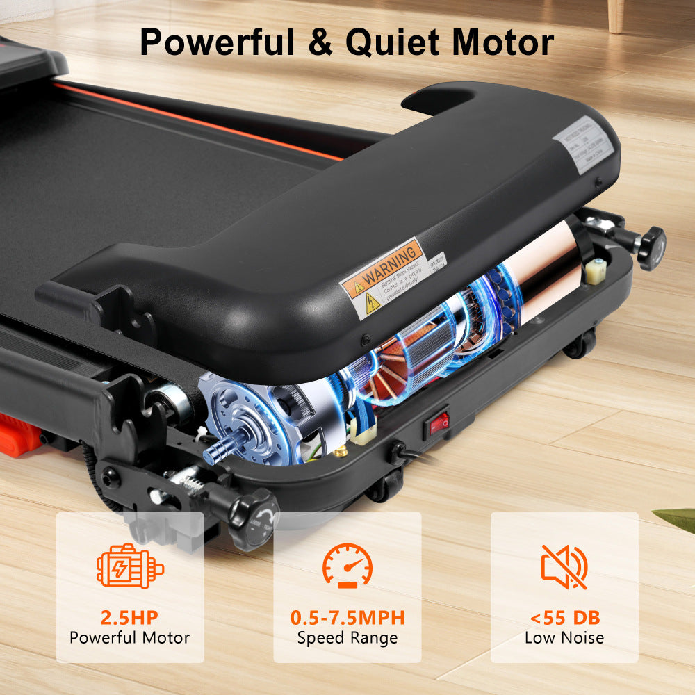 Treadmills for Home, 2.5HP Quiet Folding Treadmill with Heart Rate Sensor,  300lbs Weight Capacity, 7.5MPH, Incline Treadmill With USB Charge Station For Android & Bluetooth Speaker, 6 Shock-Absorbing