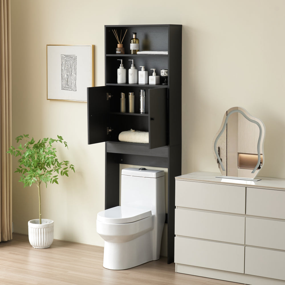 Over The Toilet Storage Cabinet, Farmhouse Storage Cabinet Over Toilet with 2 Barn Door & Toilet Paper Holder Stand,Home Space-Saving Toilet Rack,for Bathroom,Restroom, Laundry-white