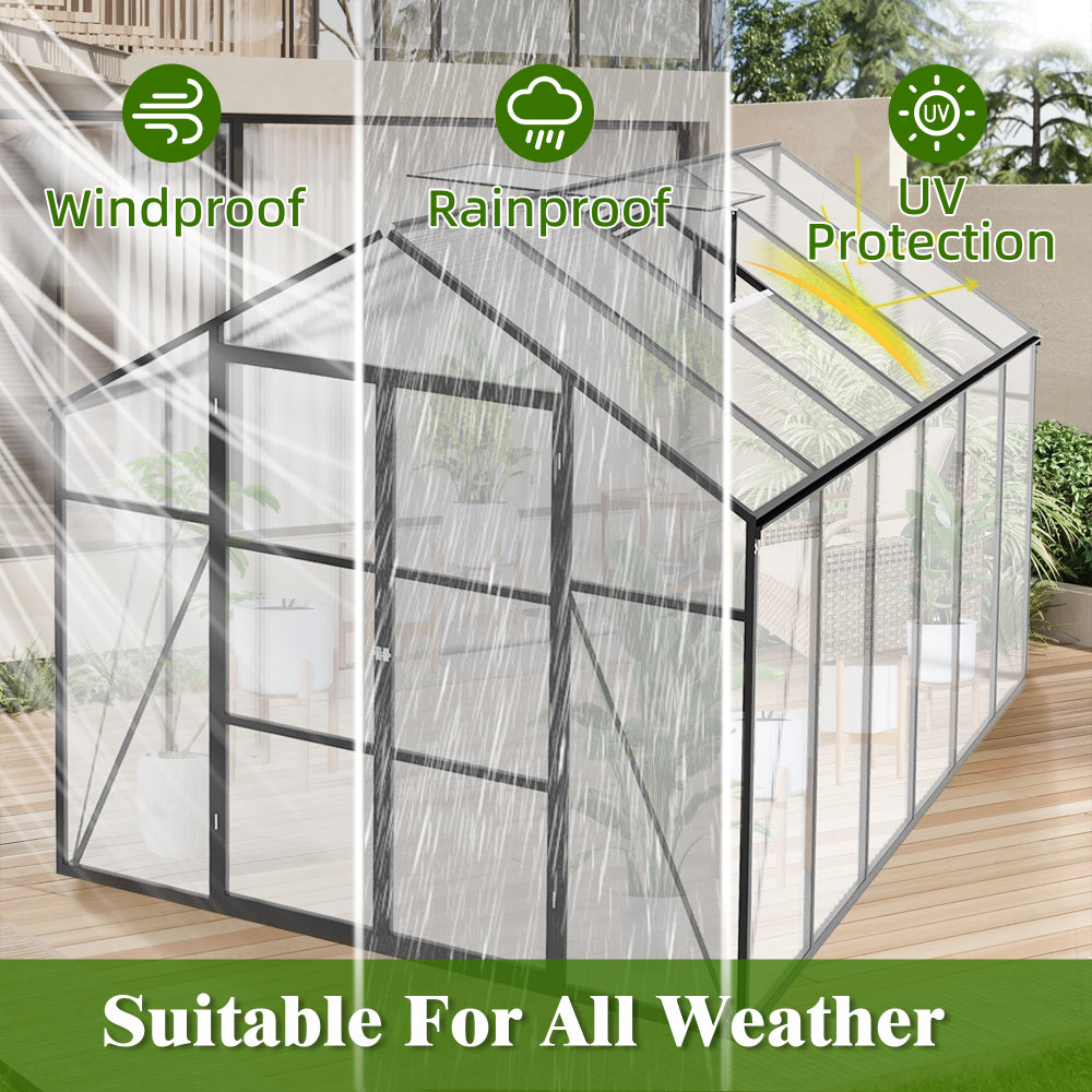 Newly Design Greenhouse 8x12 FT Polycarbonate Greenhouse Raised Base and Anchor Aluminum Heavy Duty Walk-in Greenhouses for Outdoor Backyard in All Season