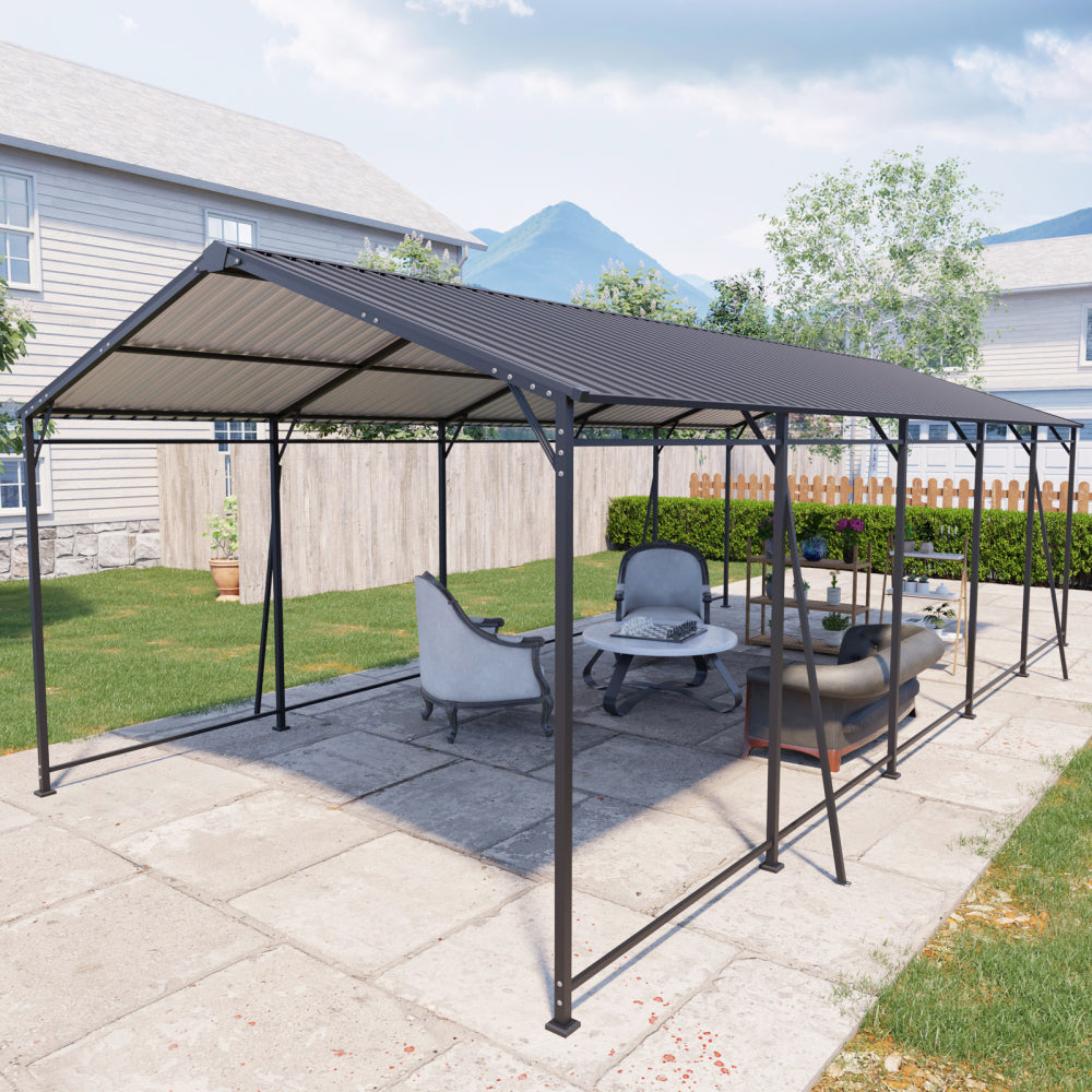 13*26.5 FT Carport, Heavy Duty Carport with Galvanized Steel Roof and Frame, Metal Carport Large Garage with 4 Fixed inclined square tube supports