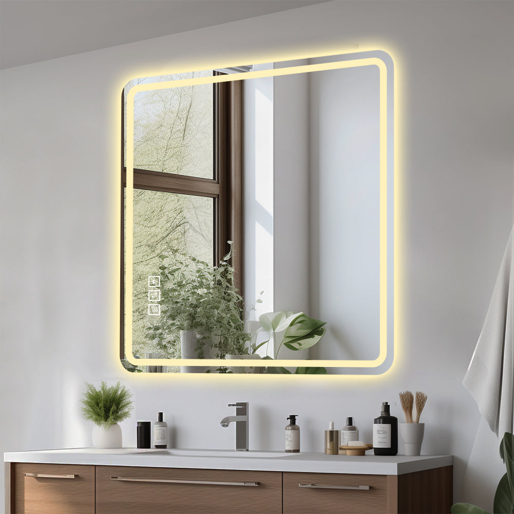 36*36in LED Bathroom Mirror, Anti-Explosion Glass, Rust-Resistant, Anti-Fog Features, Tri-Color Changing, Ideal for All Bathroom Decors, A Must-Have Bathroom Accessory