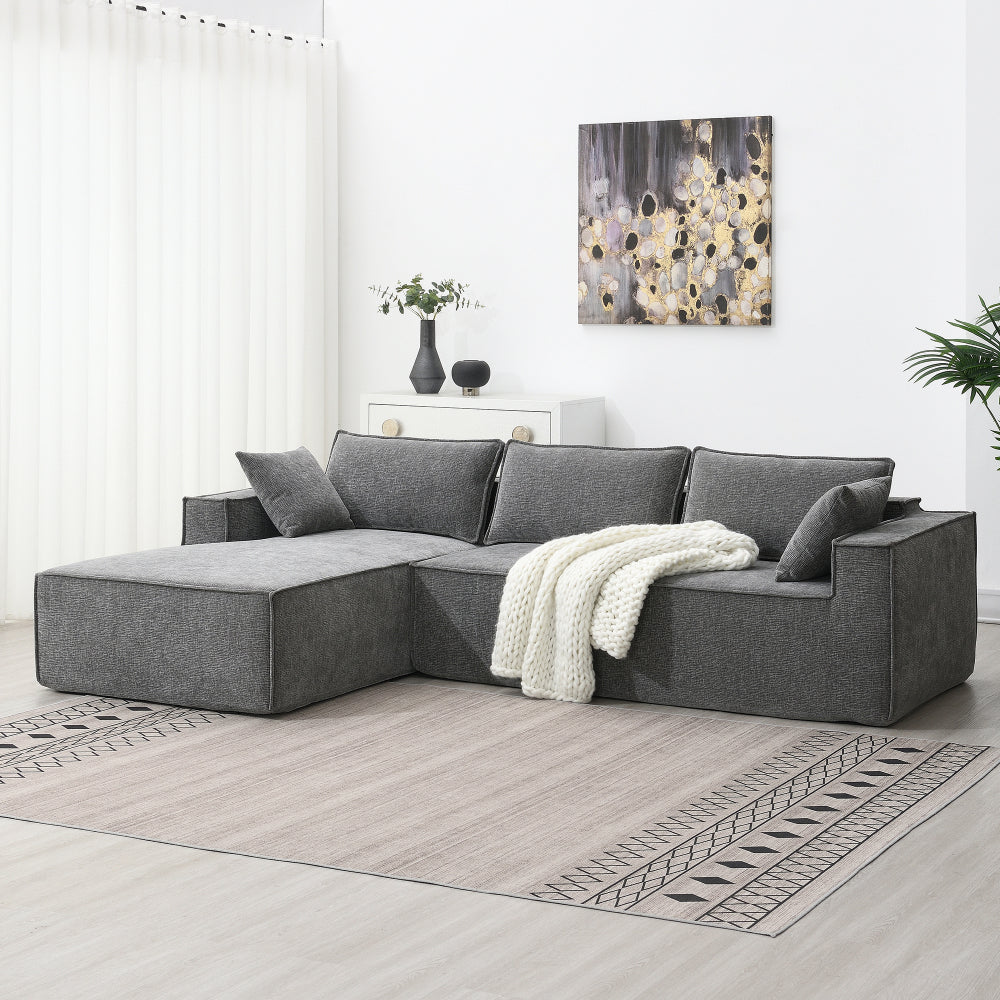109*68" Modular Sectional Living Room Sofa Set, Modern Minimalist Style Couch, Upholstered Compressed Sofa for Living Room, Bedroom, Salon, 2 PC Free Combination, L-Shape, Cream