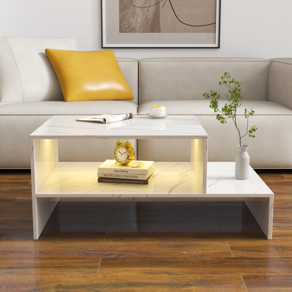Coffee table with unique architectural shape,white