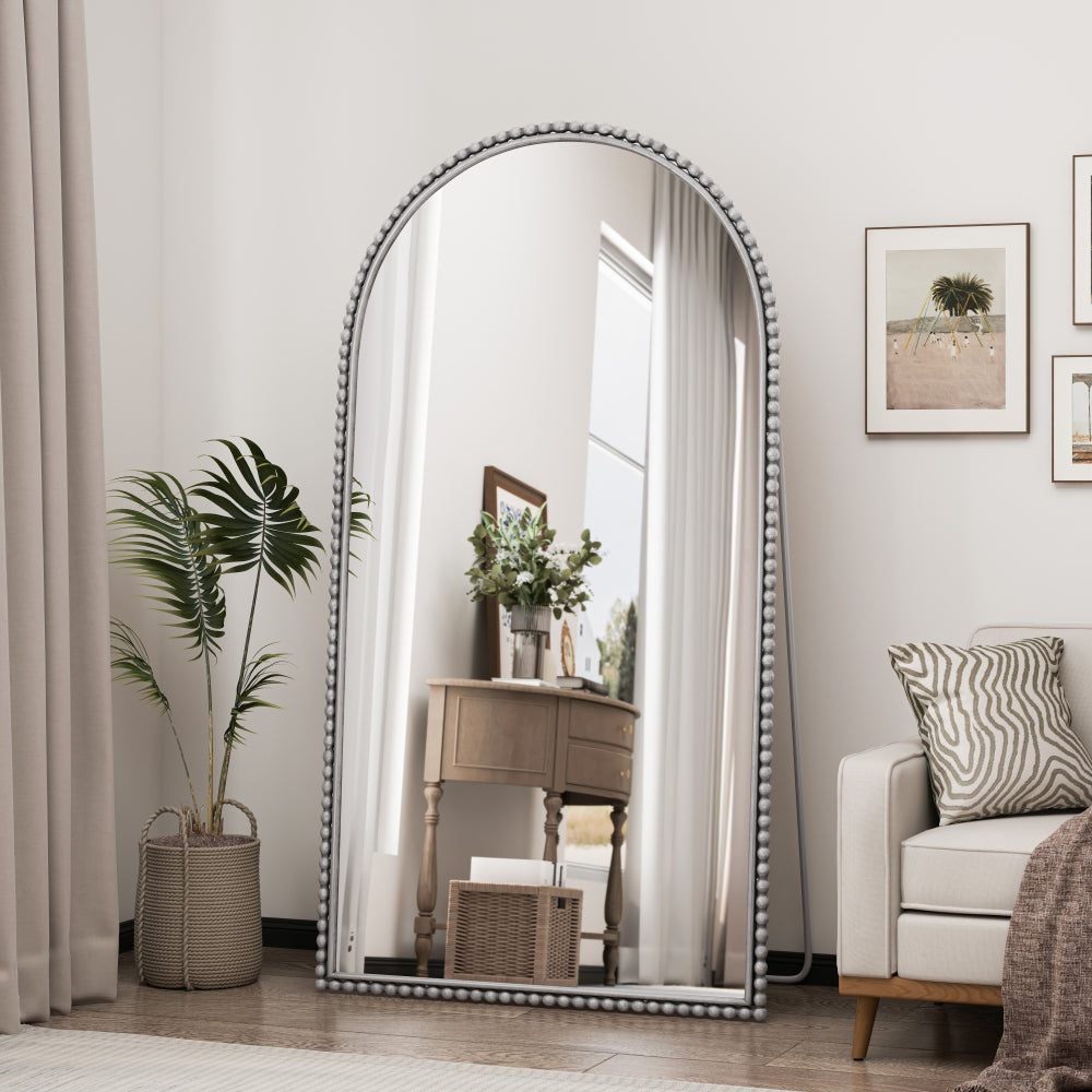 Iron Arch Retro Full Length Mirror With Supporting Feet, For Living Room, Bedroom (Silver)