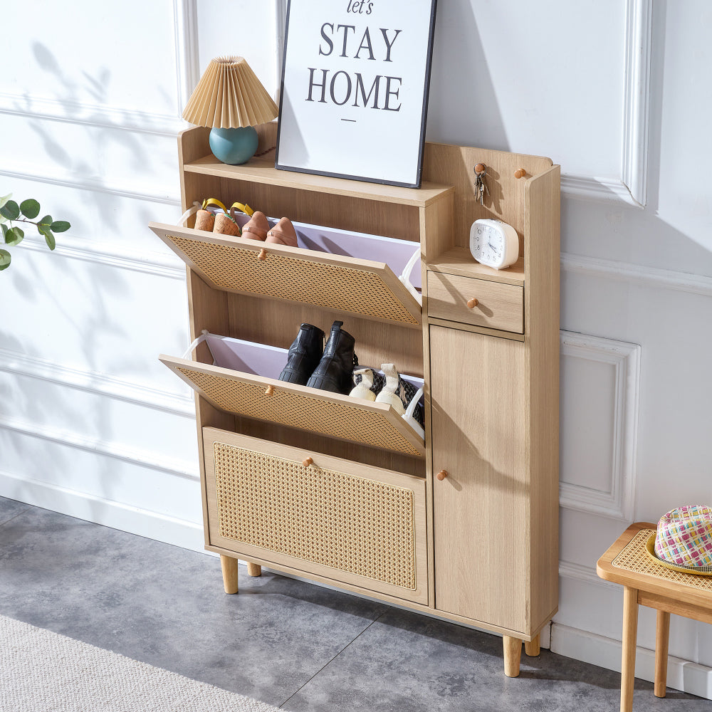 Modern minimalist storage cabinet, Japanese rattan shoe cabinet, bed top cabinet, small home furniture. Suitable for corridors and living rooms. GZ-DI-03