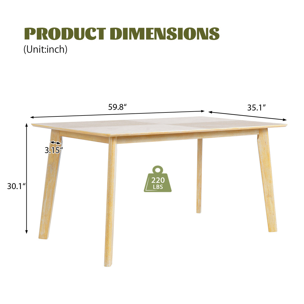 Retro Dining Table, Kitchen Room Table for 6, Minimalist Rectangular Dinette Table for Dining Room and Kitchen, Rubberwood Legs