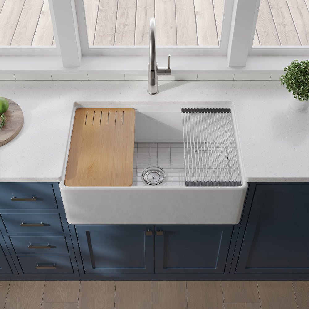 Fireclay 33" L X 20" W Workstation Farmhouse Kitchen Sink With Accessories