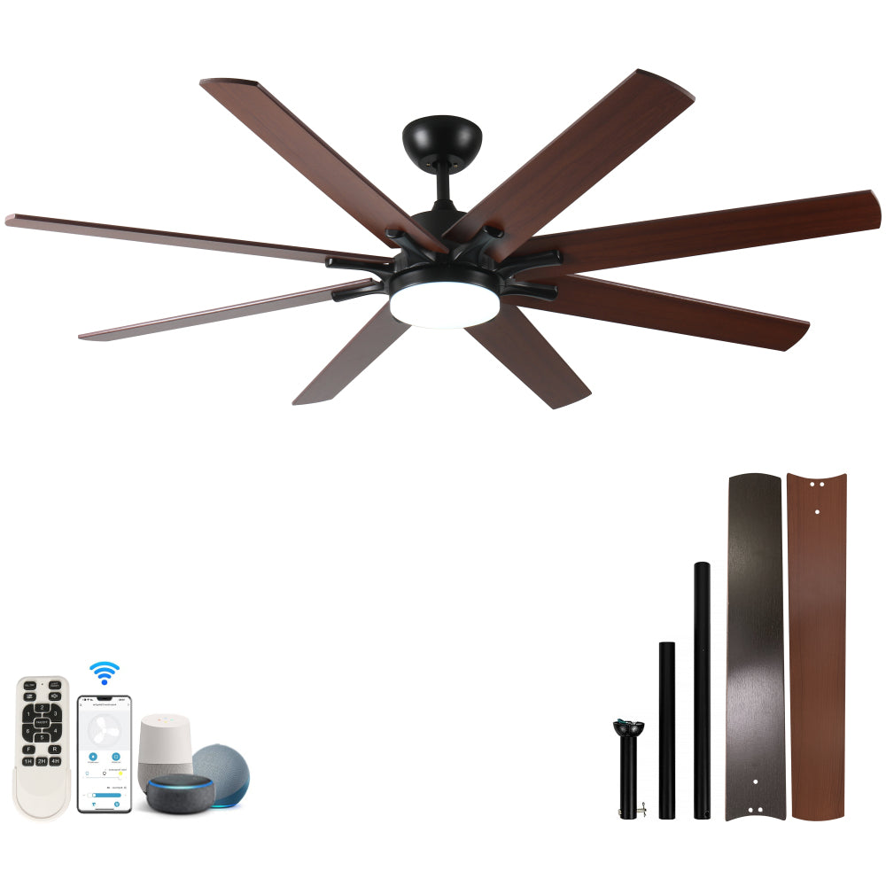 72 inch Large Ceiling Fans with Lights and Remote, Indoor/Outdoor Black Modern Ceiling Fan for Kitchen Living Room Patio, 6 Speed Reversible Quiet DC Motor, Dual Finish 8 Blades