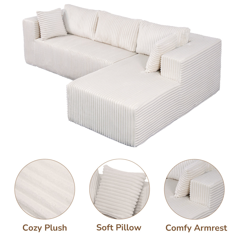 105" L-Shaped Modular Compression Sofa, Plush Upholstery, All-Foam Structure (No Springs), Vacuum-Packed, Space-Saving for Living Room, Bedroom, Apartment  (Left Chaise)