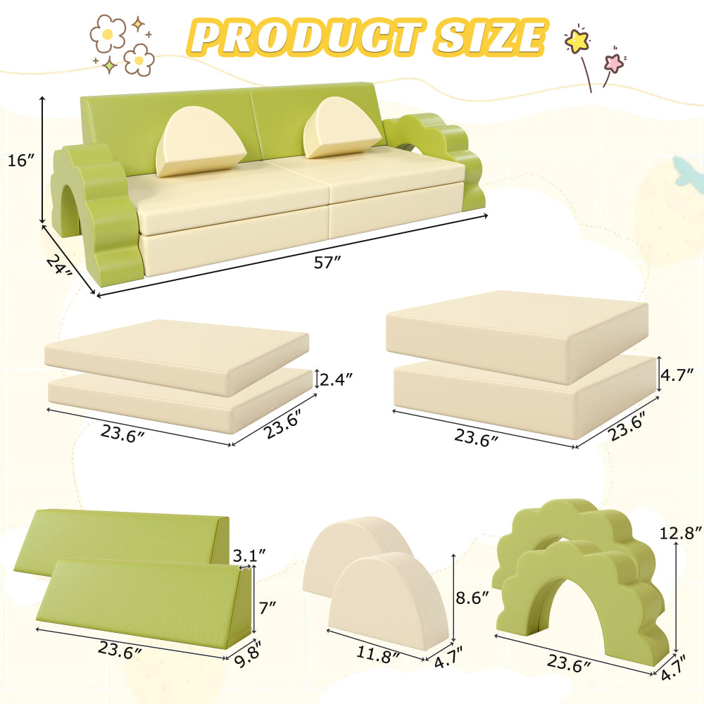 10PCS Kids Couch for Playroom, Baby Climbing and Crawl Foam Play Set, Foam Climbing Blocks Convertible Sofa ,Kids Play Couch, Indoor Climbing Structure for Toddlers, Infant, Kids, Pre-school