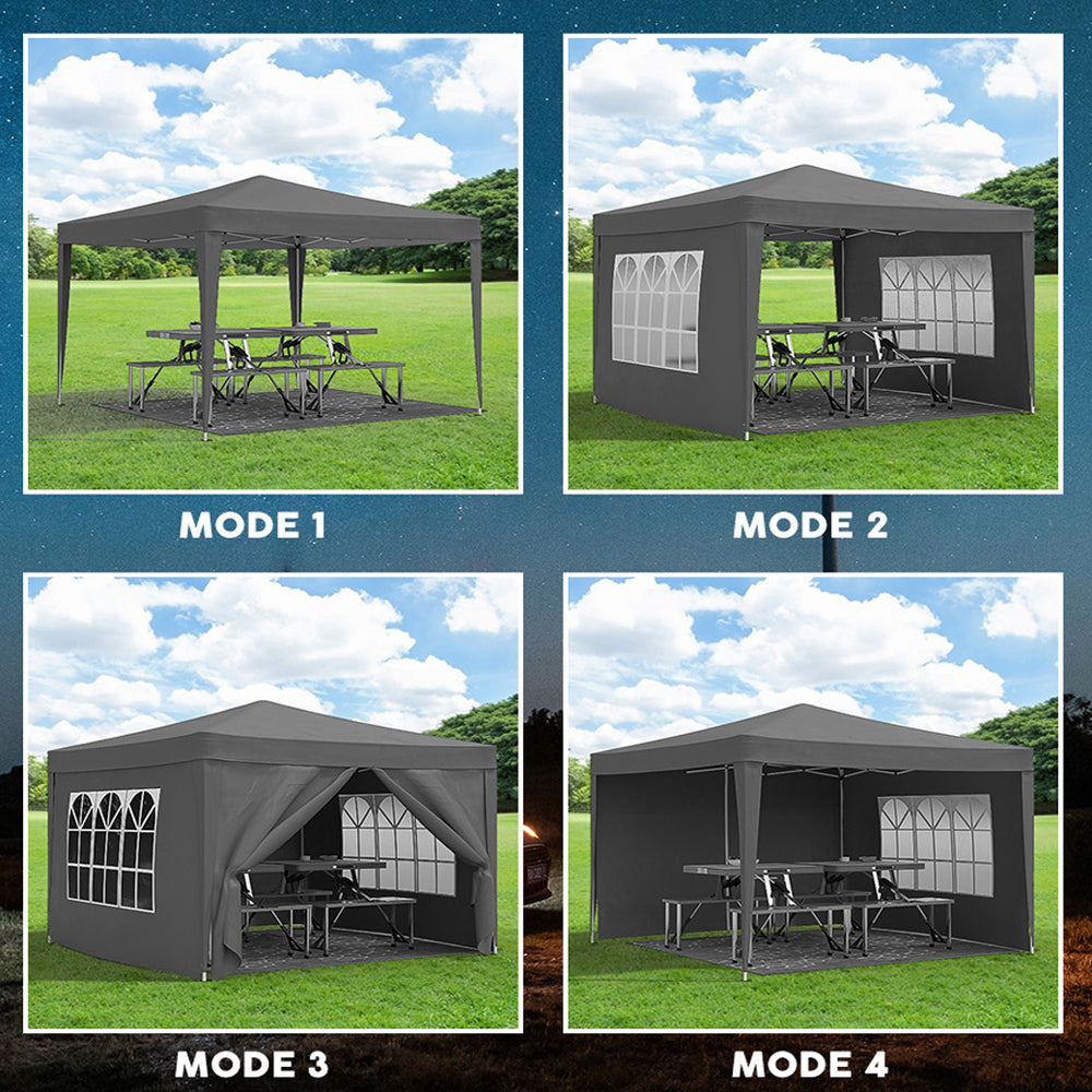 10'x10' Folding Canopy with 4 Removable Sidewalls Outdoor Event Shelter UPF 50+ Gazebo Portable Tents for Parties Beach Camping Wedding EZ Pop Up Canopy 4pcs Weight Bag + Carry Bag